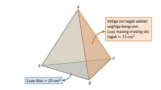 Contoh soal bangun ruang rumus volume dan luas limas segitiga. (AI)
