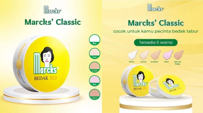 Perbedaan shade bedak Marcks Creme, Rose, Invisible, dan Natural Beige (Shopee)