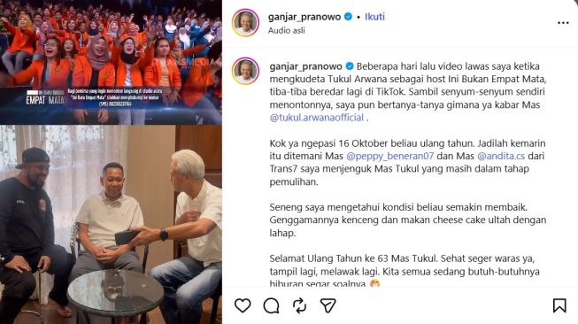 Tukul Arwana saat dijenguk Ganjar Pranowo (Instagram)