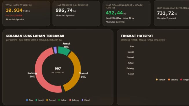 Sebaran luas lahan terdampak karhutla. (BNPB)