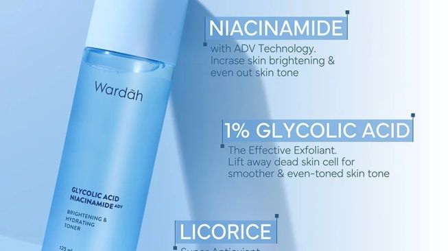 Wardah Lightening Glycolic Acid Niacinamide ADV Brightening Hydrating Face Toner (Shopee)