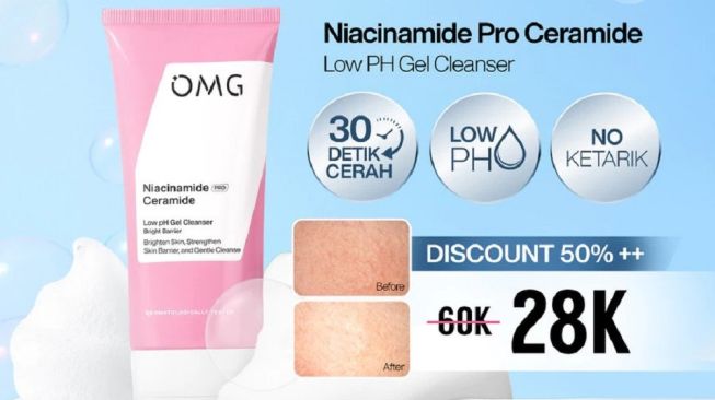 OMG OH MY GLOW Niacinamide Ceramide Low pH Facial Wash (Shopee)
