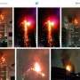 Petugas Semprotkan Air ke Wisma Kosgoro dari Gedung Pertamina