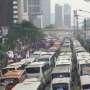 Ini Penampakan Deretan Bus Buruh yang Padati Jalan Sudirman