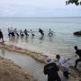 50 Orang Menarik Bangkai Paus Terdampar untuk Dikuburkan