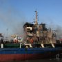 Kapal Kargo Terbakar di Pelabuhan Tanjung Perak Surabaya