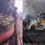 Detik-detik Kapal Tanker Terbakar di Pelabuhan Belawan Medan