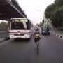 Viral Aksi Pesepeda Bule Sok Jagoan Nekat Lawan Arus, Mau Setor Nyawa?