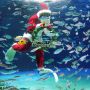 Sambut Natal Sinterklas di Tokyo Berenang Bersama Ikan di Akuarium