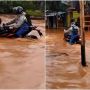 Aksi Penunggang CBR Terjang Banjir, Warganet: Tangguh Juga Isi Dompetnya!