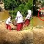 Bertaruh Nyawa Demi Sekolah, Viral Siswa SD Menyeberang Sungai Pakai Jaring Bambu
