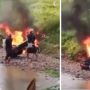 Viral Aksi Pria Bakar 3 Motor Hasil Razia di Pinggir Sungai, Ternyata Ini Alasannya