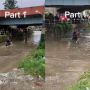 Dua Sejoli Nekat Terjang Banjir Naik Sepeda Motor, Endingnya Menahan Malu