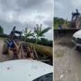 Kesal Paritnya Ditutup Paksa, Pria Ini Tabrak Mobil Warga Pakai Ekskavator