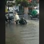 Usaha Keras Pria Naikkan Motornya Sia-sia, Malah Tenggelam di Genangan Saat Hujan