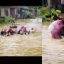 Gegara Banjir Gerombolan Perempuan Pulang Kondangan Naik Sampan, Keseruannya Bikin Iri