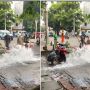 Saluran Air Bocor di Jalan, Orang Ini Malah Numpang Memandikan Honda Vario, Publik: Dia Menggunakan 100 Persen Otaknya