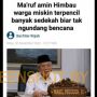 CEK FAKTA: Ma'ruf Amin Imbau Warga Miskin Sedekah Biar Tak Ngundang Bencana, Benarkah?