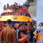 Detik-detik Kapal Motor Barcelona Terbakar di Sulut, Penumpang Lompat ke Laut