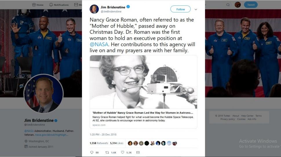 Dr Nancy Grace Roman Mengenang Eksekutif Perempuan Pertama Nasa