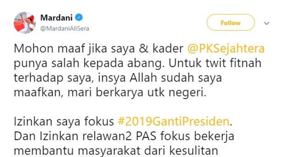 Kicauan Mardani Ali Sera. [Twitter]