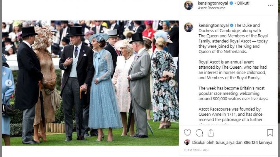 Kate Middleton dalam Royal Ascot 2019. (Instagram/@kensingtonroyal)