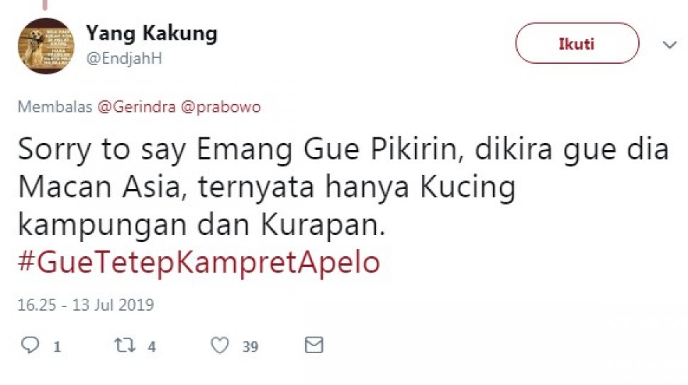 Pakai Tagar #GueTetepKampretApelo, Akun Gerindra Dicaci Pendukung 