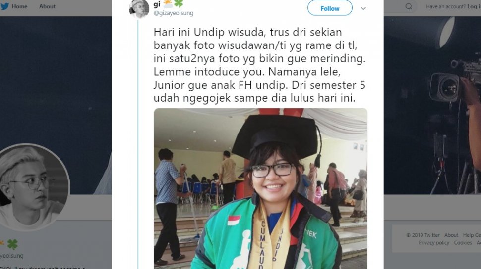 Jadi Driver Ojol, Mahasiswi Ini Berhasil Sarjana dengan Predikat Cumlaude. (Twitter/@gizayeolsung)