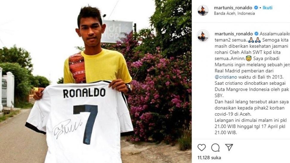 5 Berita Hits Bola: Martunis Lelang Jersey Pemberian Cristiano Ronaldo