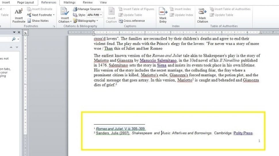 footnote in ms word