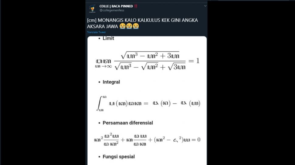 Viral Soal Kalkulus Pakai Aksara Jawa, Warganet: Matematika Zaman Majapahit