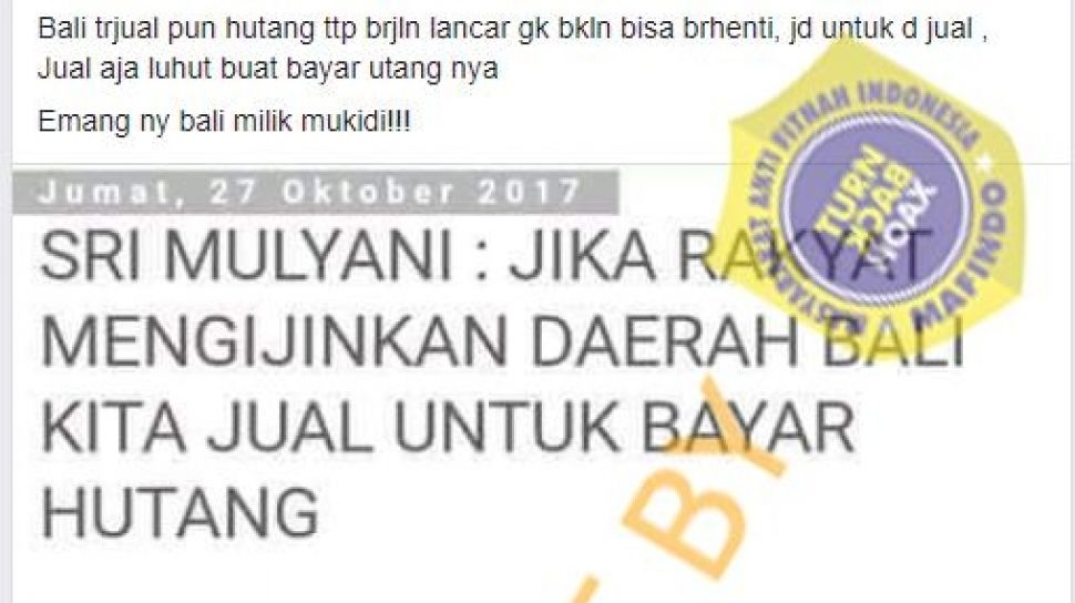 CEK FAKTA: Benarkah Sri Mulyani Mau Jual Pulau Bali Untuk Bayar Utang?