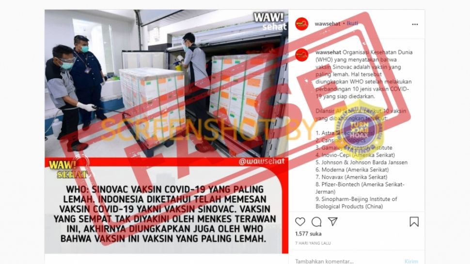 cek fakta benarkah who nyatakan vaksin covid 19 sinovac paling lemah