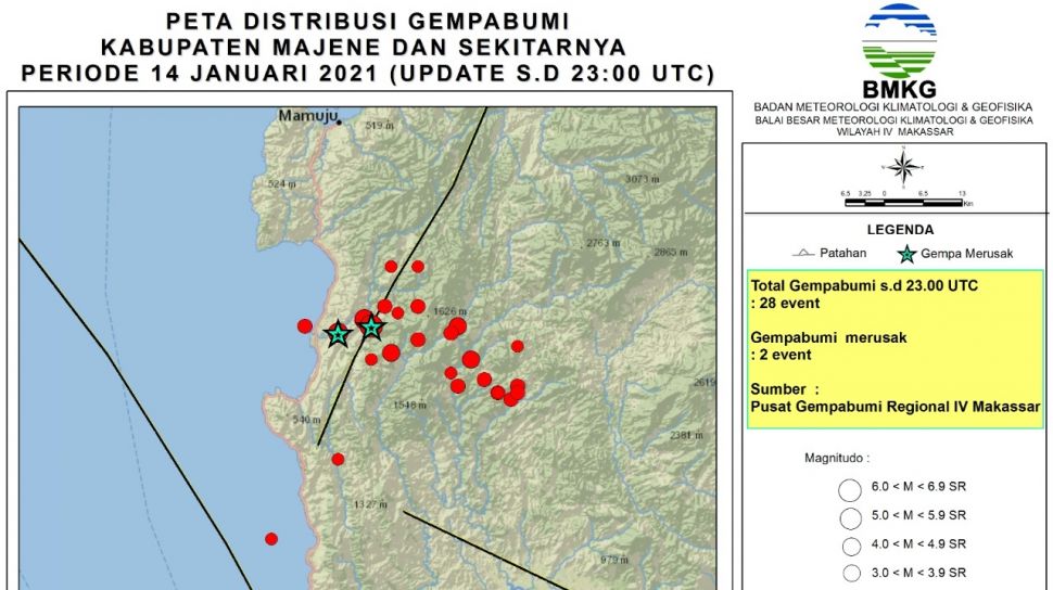 Ini Titik-titik Gempa di Majene dan Mamuju, BMKG : 2 Gempa ...