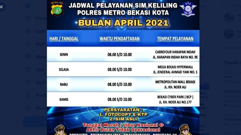 Jadwal Dan Lokasi Sim Keliling Bekasi Senin 5 April 2021 Suara Bekaci