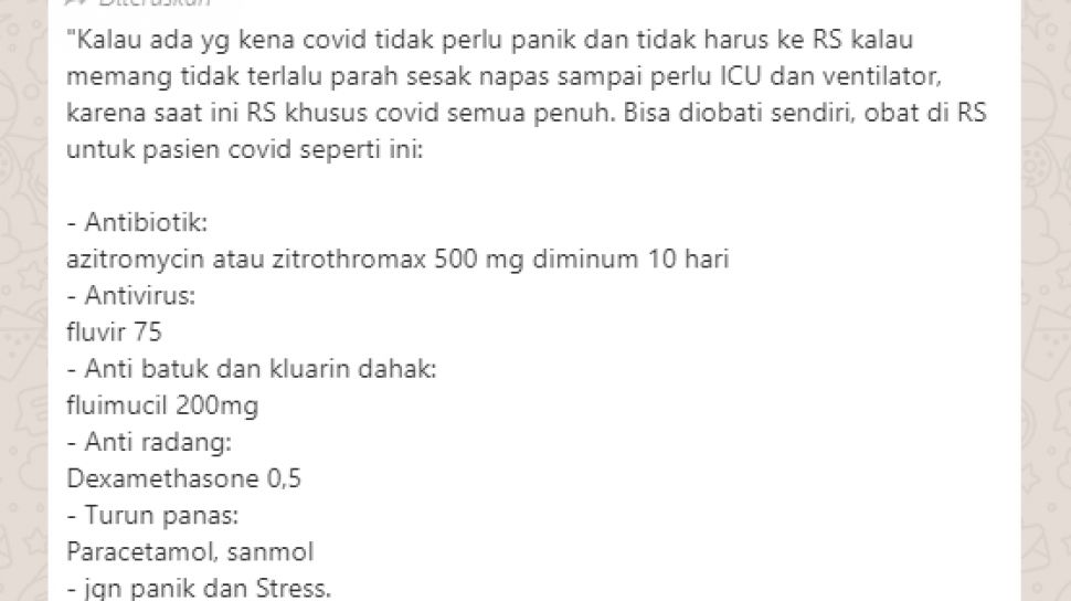 CEK FAKTA: Daftar Resep Obat Pasien Covid-19 Tanpa Perlu ke Rumah Sakit?