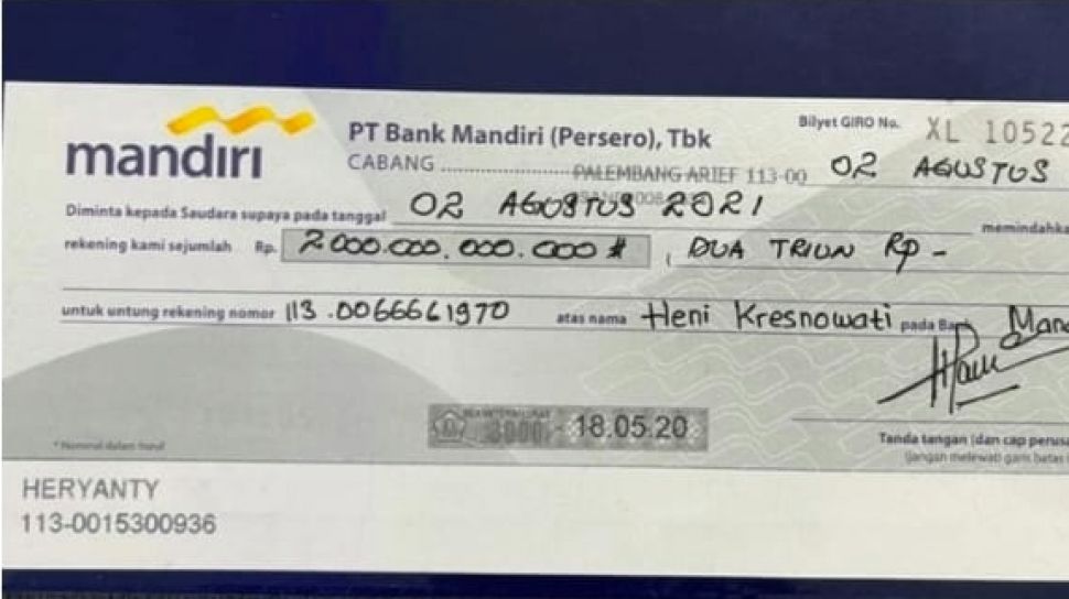 Polemik Sumbangan Rp 2 Triliun Akidi Tio Ini Pengertian Bilyet Giro