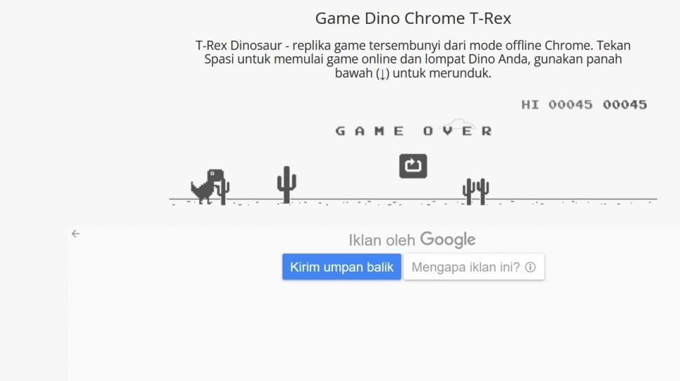 Ini Cara Mainkan Game Dinosaurus di Google Chrome, Tes Berapa Skormu?