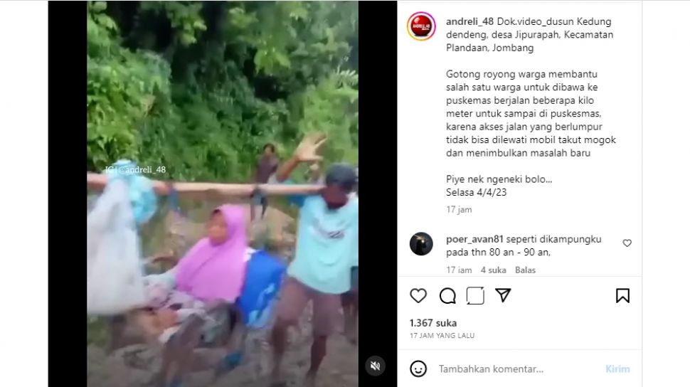 Viral Video Warga Gotong Tandu Ibu Sakit ke Puskesmas Lewat Jalan Berlumpur Jombang