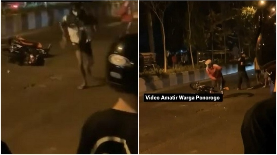 Video Detik-detik Motor Balap Liar Jatuh di Ponorogo, Warga Langsung  Merusaknya