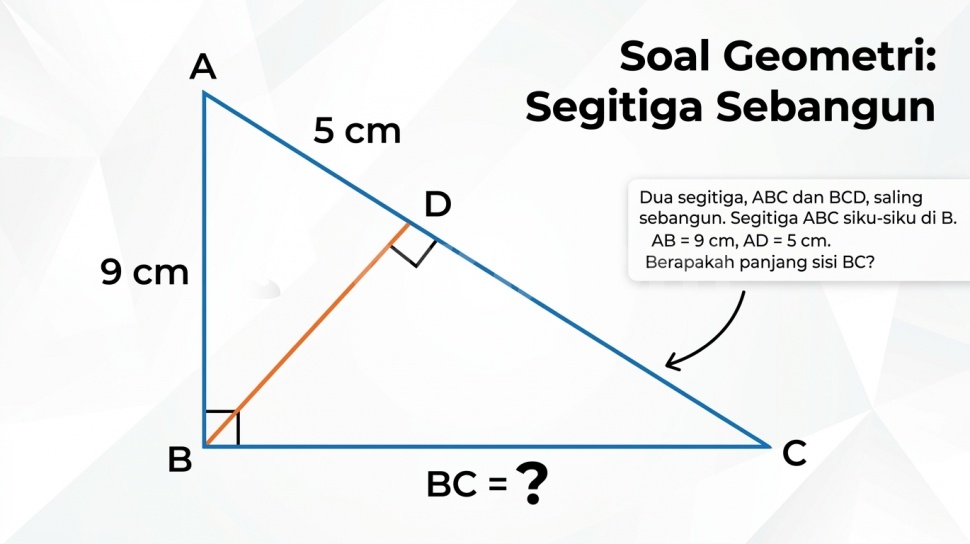 Ilustrasi contoh soal kesebangunan segitiga. (Suara.com/AI)