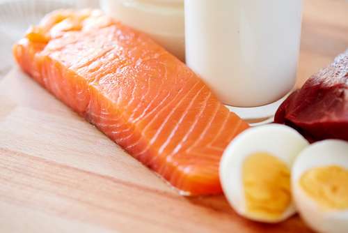 Ilustrasi makanan sumber protein, susu, ikan, daging dan telur. (Shutterstock)