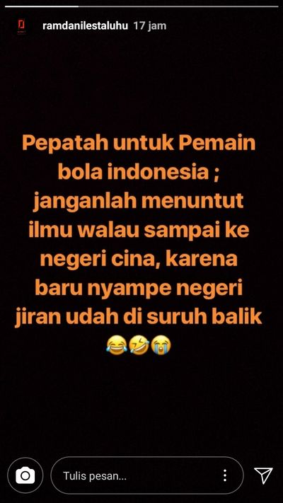 Instastory Ramdani Lestaluhu. [Instagram@ramdanilestaluhu]