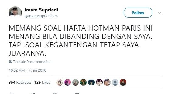 Kicauan kocak netizen soal Hotman Paris. (Twitter)