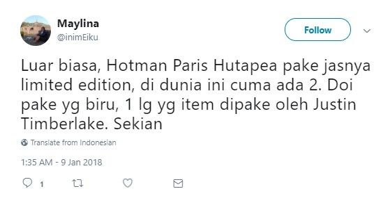 Kicauan kocak netizen soal Hotman Paris. (Twitter)