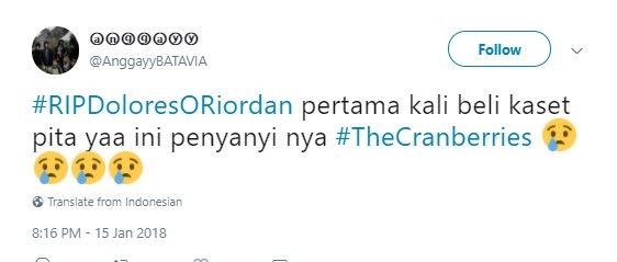 Vokalis The Cranberries. [Twitter]