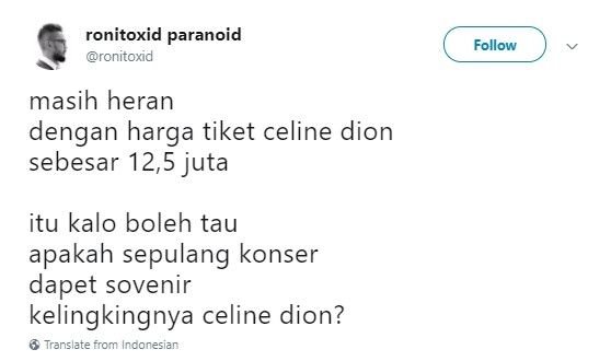 Tiket Celine Dion. [Twitter]