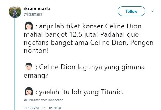 Tiket Celine Dion. [Twitter]