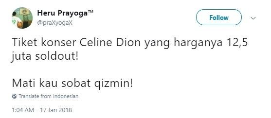 Tiket Celine Dion. [Twitter]