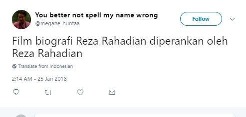 Cuitan Reza Rahardian perankan Benyamin.[Twitter]